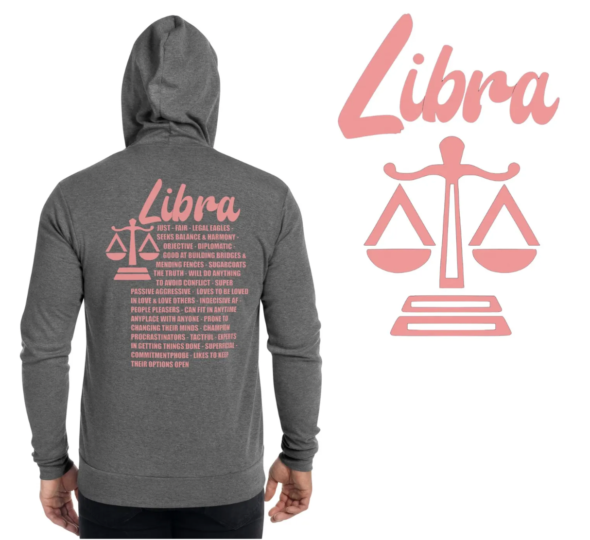 Libra Hoodie Zip Up Zodiac Sweatshirt Zodiac Sign Gift